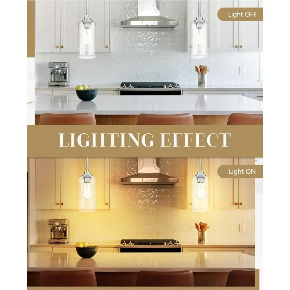 Pendant Light Fixture Brushed Nickel Clear Glass, Kitchen Dining Room Bedroom